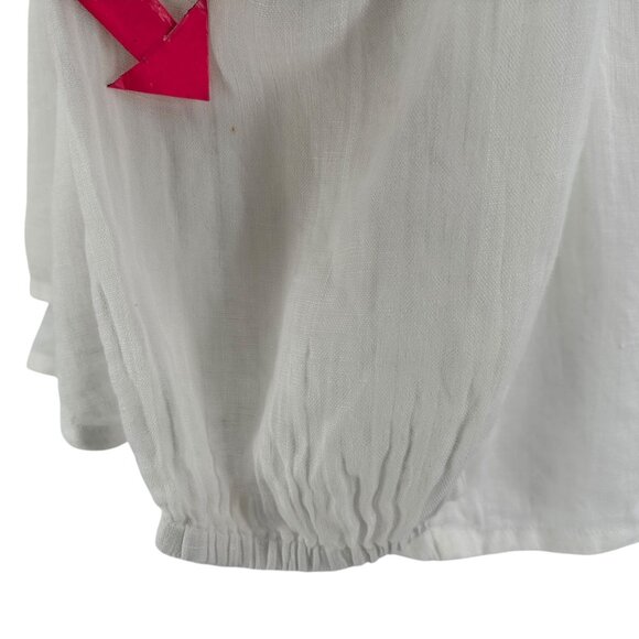 Crown Linen Designs Womens Small Top Tunic Balloon Sleeve White Relaxed Fit - Picture 7 of 11